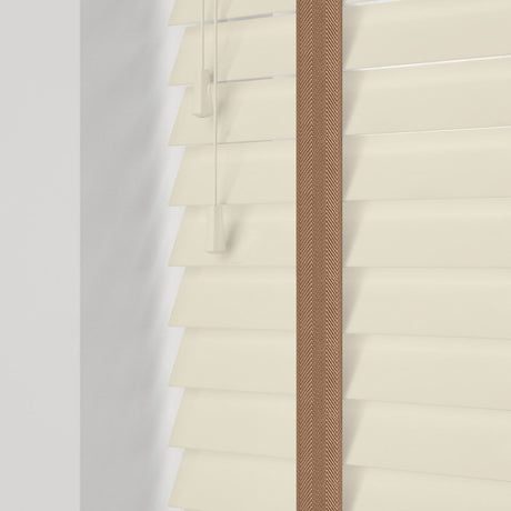 Gloss Creme Real Wooden Blinds With Toffee Tapes - Zen Shades
