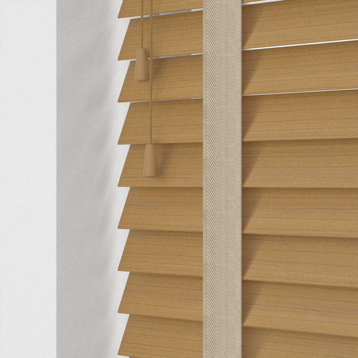 Desert Oak Faux Wood Blinds With Light - Beige Tapes - Zen Shades