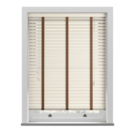 Gloss Creme Real Wooden Blinds With Toffee Tapes - Zen Shades