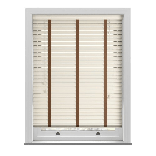 Gloss Creme Real Wooden Blinds With Toffee Tapes - Zen Shades