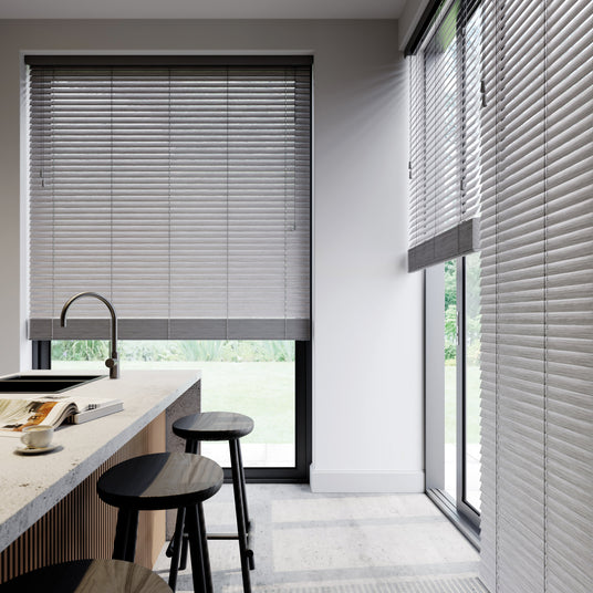 Lunar Oak Faux Wood Blinds With Tapes - Zen Shades