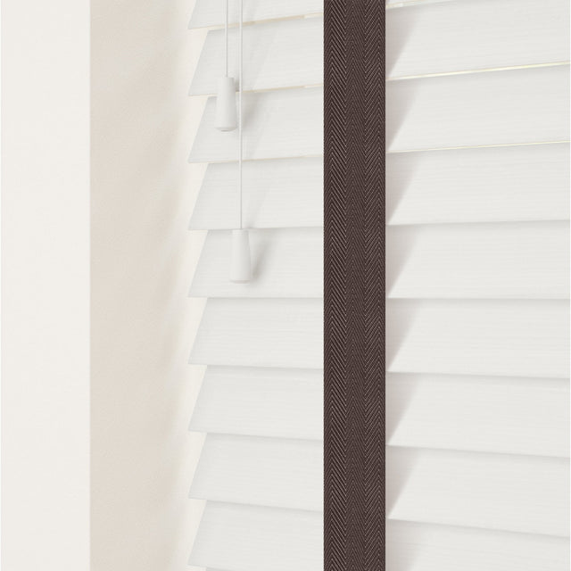 Serene Fine Grain Faux Wood Blinds With Coffee Tapes - Zen Shades