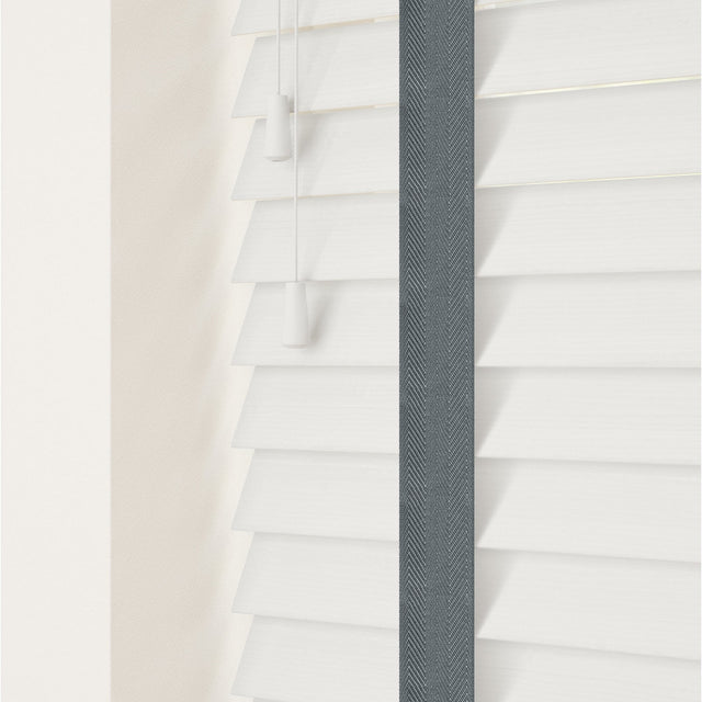 Serene Fine Grain Faux Wood Blinds With Slate Tapes - Zen Shades