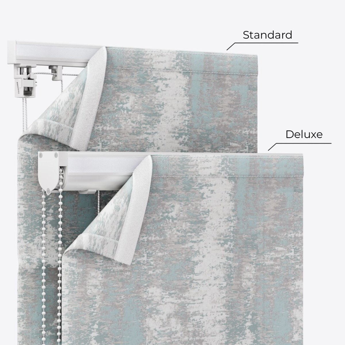 Tiempo Aqua Gray Roman Blinds - Zen Shades