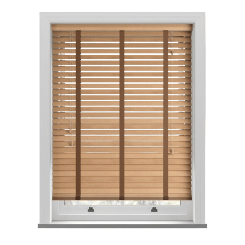 Tuscan Oak Real Wooden Blinds With Toffee Tapes - Zen Shades