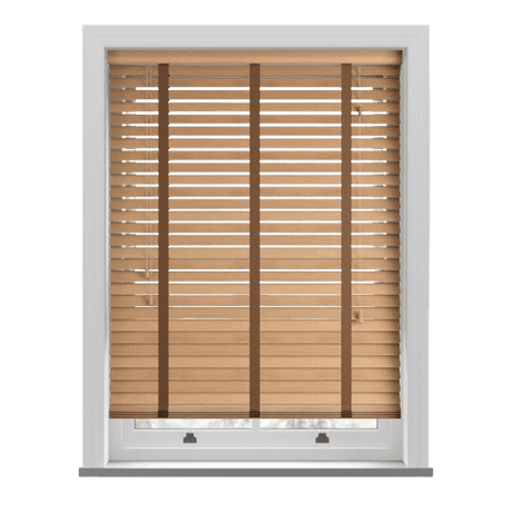 Tuscan Oak Real Wooden Blinds With Toffee Tapes - Zen Shades