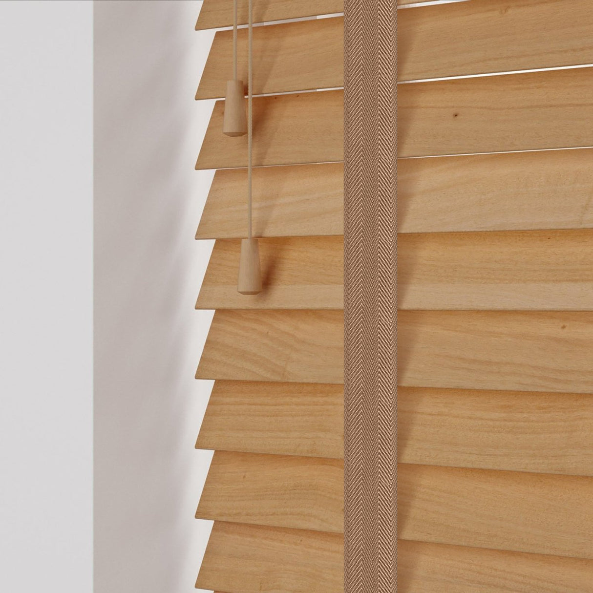 Tuscan Oak Real Wooden Blinds With Toffee Tapes - Zen Shades